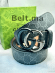 Ceinture Gucci boucle en cuir imprimé gris/noir (BLT GG H004)