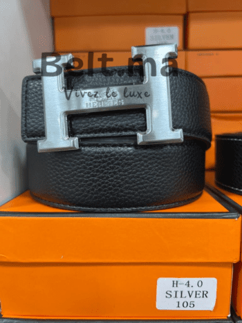 Ceinture Hermès boucle argenté en cuir (BLT H H005)