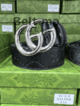 Ceinture Gucci boucle argenté en cuir imprimé noir (BLT GG H002)