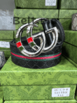 Ceinture Gucci boucle argenté en cuir noir (BLT GG H006)