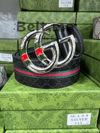 Ceinture Gucci boucle argenté en cuir noir (BLT GG H006)