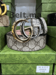 Ceinture Gucci boucle argenté/doré en toile beige (BLT GG H0010)
