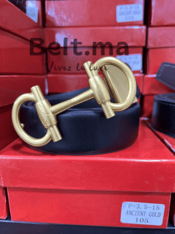 Ceinture Ferragamo boucle doré en cuir noir (BLT SF H0014)