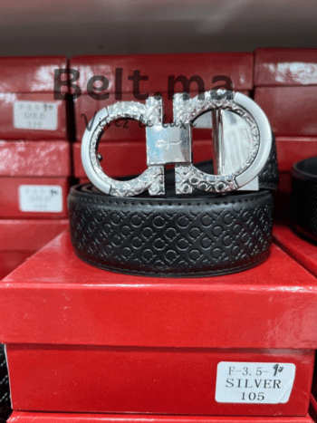 Ceinture Ferragamo en cuir noir imprimé (BLT SF H0011)