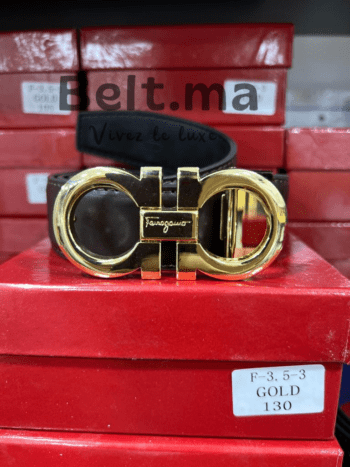 Ceinture Ferragamo en cuir noir/marron (BLT SF H001)