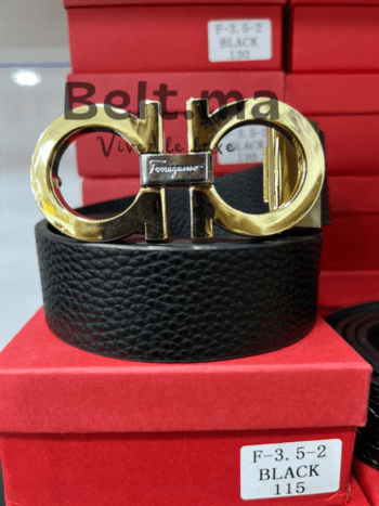 Ceinture Ferragamo en cuir noir grainé (BLT SF H003)