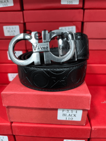 Ceinture Ferragamo en cuir noir imprimé (BLT SF H005)