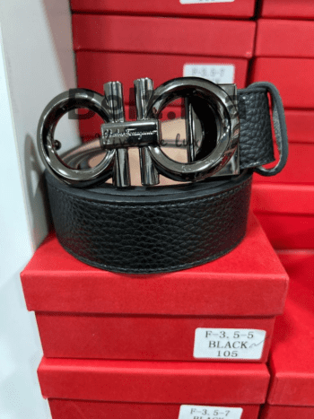 Ceinture Ferragamo en cuir noir grainé (BLT SF H006)