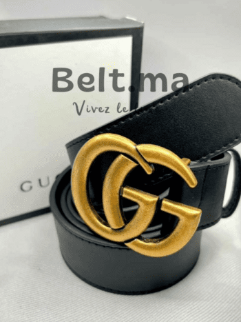 Ceinture Gucci boucle doré en cuir noir (BLT GG H001)