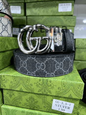 Ceinture Gucci boucle argenté en toile gris/noir (BLT GG H0013)