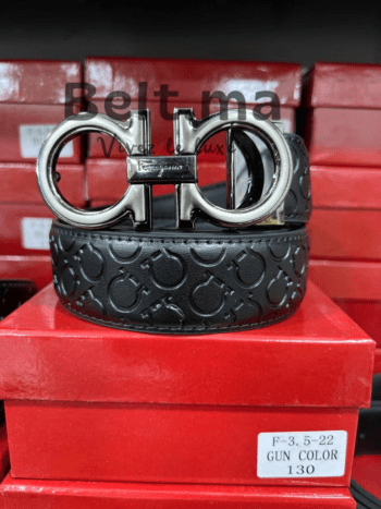 Ceinture Ferragamo en cuir noir imprimé (BLT SF H007)