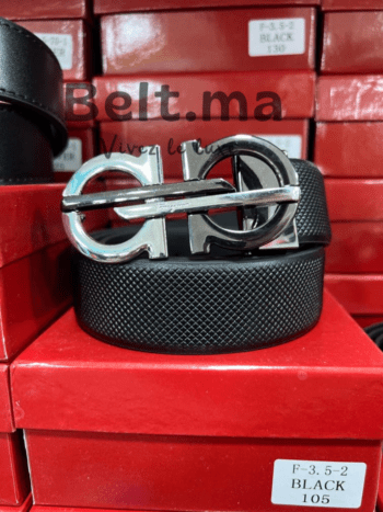 Ceinture Ferragamo en cuir noir boucle gris/noir (BLT SF H008)