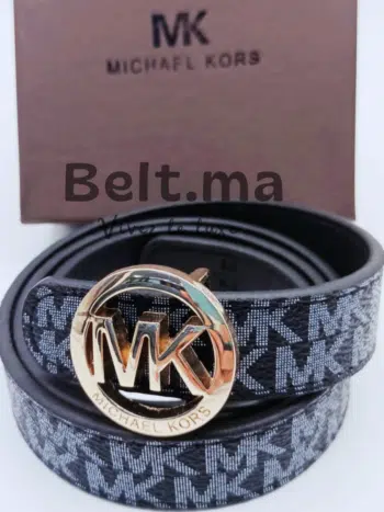 Ceinture Michael Kors boucle doré en cuir noir (BLT MK F002)