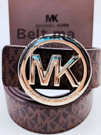 Ceinture Michael Kors boucle doré en cuir marron (BLT MK F003)