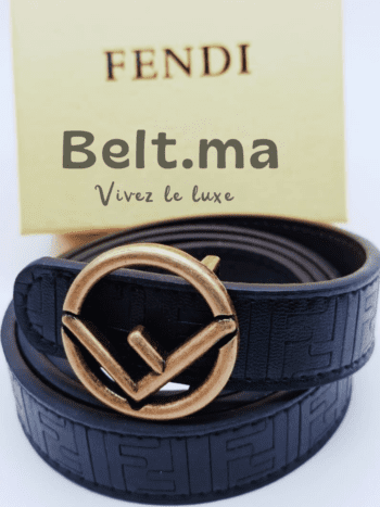 Ceinture Fendi boucle doré en cuir noir (BLT FF F004)