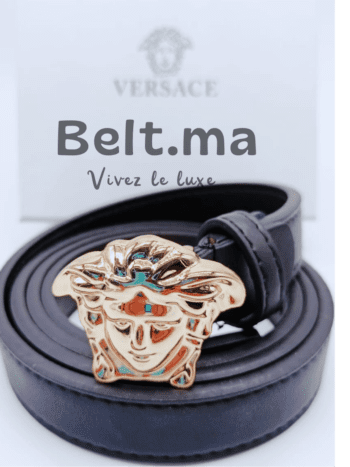 Ceinture Versace boucle doré en cuir noir (BLT VR F002)