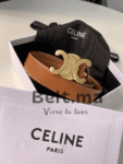 Ceinture Céline boucle doré en cuir marron (BLT C F002)