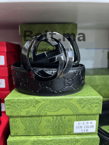 Ceinture Gucci en cuir noir imprimé (BLT GG H007)