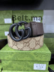 Ceinture Gucci en toile beige cuir marron (BLT GG H009)