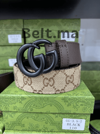 Ceinture Gucci en toile beige cuir marron (BLT GG H009)