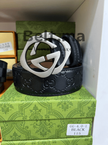 Ceinture Gucci en cuir noir imprimé (BLT GG H0012)
