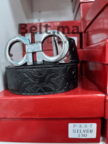 Ceinture Ferragamo en cuir noir imprimé (BLT SF H009)