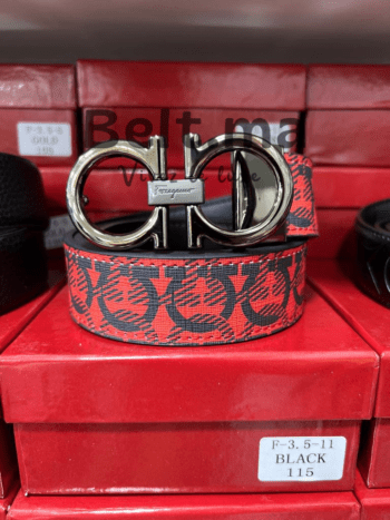 Ceinture Ferragamo en cuir rouge/gris (BLT SF H0012)