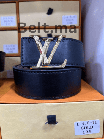 Ceinture Louis Vuitton boucle doré en cuir noir simple (BLT LV H007)